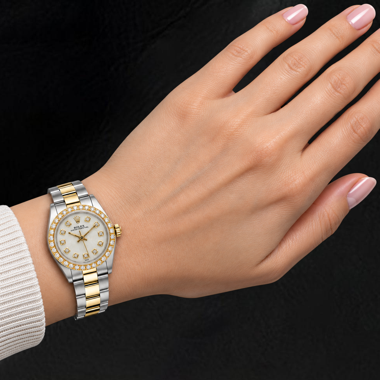 Rolex 6719 26 mm Bicolor-Armband Perlmutt-Diamantzifferblatt Damenuhr