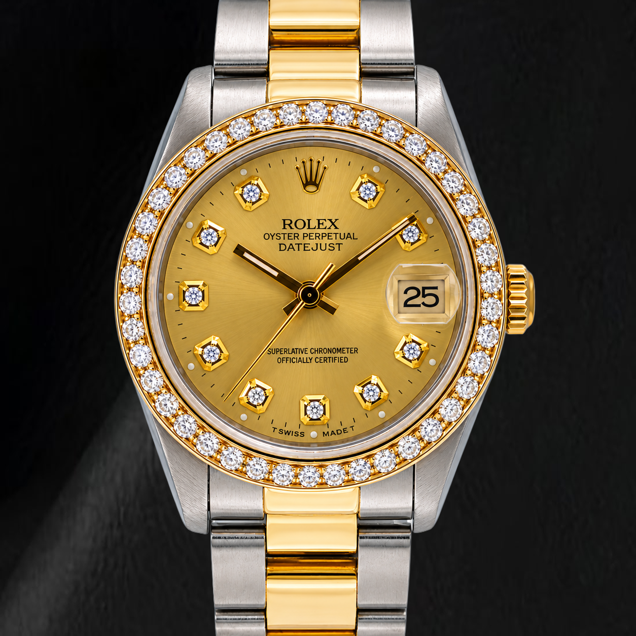 Rolex 68273 Datejust 31 mm Bicolor-Uhr mit Champagner-Diamantzifferblatt