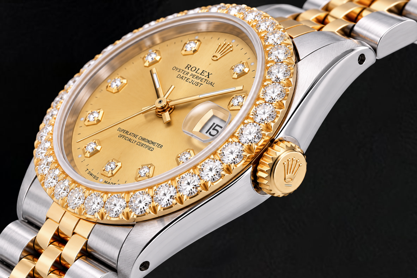 Rolex 6827 Datejust 31 mm Champagner-Diamantzifferblatt Bicolor Uhr