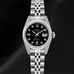 Rolex 6916 Uhr aus Edelstahl, 26 mm, schwarzes Diamantzifferblatt, geriffelte Lünette