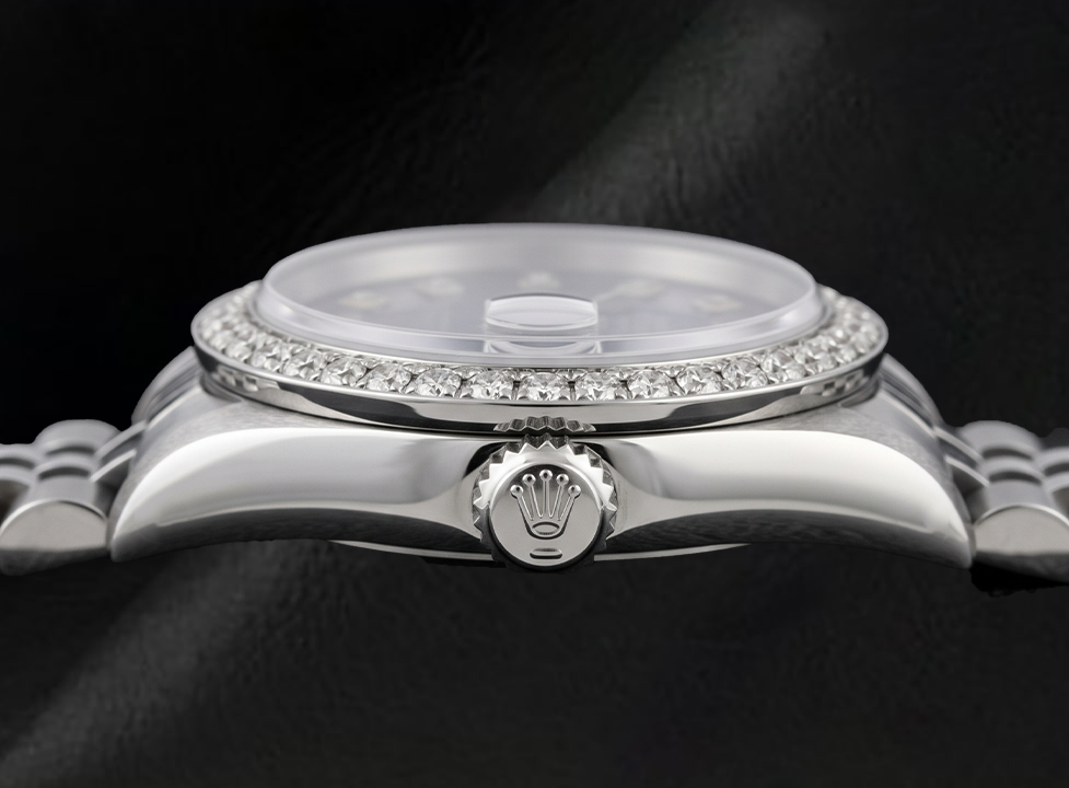 Rolex 6916 Datejust 26 mm Edelstahl Uhr mit blauem Diamantzifferblatt und Diamantlünette