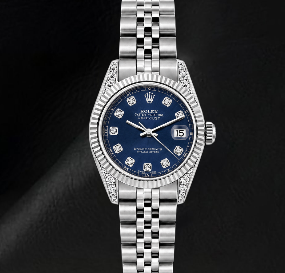Rolex 6916 Datejust 26 mm Uhr aus Edelstahl mit blauem Diamantzifferblatt