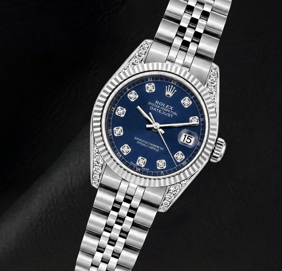 Rolex 6916 Datejust 26 mm Uhr aus Edelstahl mit blauem Diamantzifferblatt