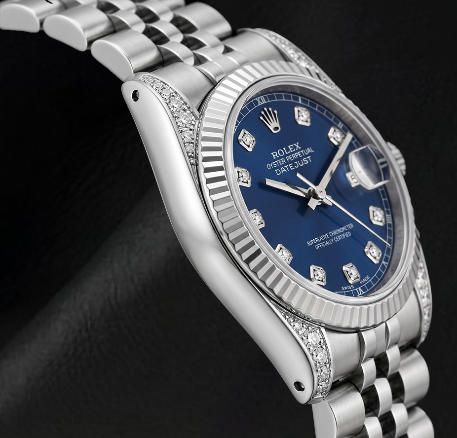Rolex 6916 Datejust 26 mm Uhr aus Edelstahl mit blauem Diamantzifferblatt
