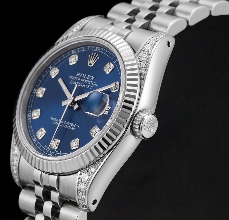Rolex 6916 Datejust 26 mm Uhr aus Edelstahl mit blauem Diamantzifferblatt