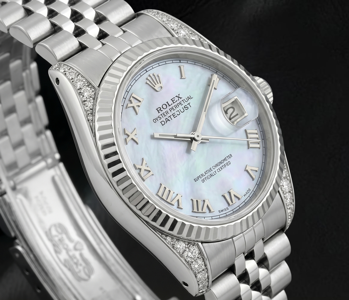 Rolex 6916 Datejust 26 mm Edelstahl-Armbanduhr mit blauem Perlmutt-Zifferblatt und römischen Ziffern