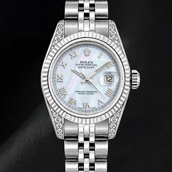Rolex 6916 Datejust 26 mm Edelstahl-Armbanduhr mit blauem Perlmutt-Zifferblatt und römischen Ziffern