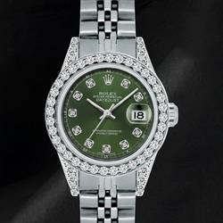Rolex 6916 Datejust 26 mm Edelstahluhr mit grünem Diamantzifferblatt und Diamantlünette