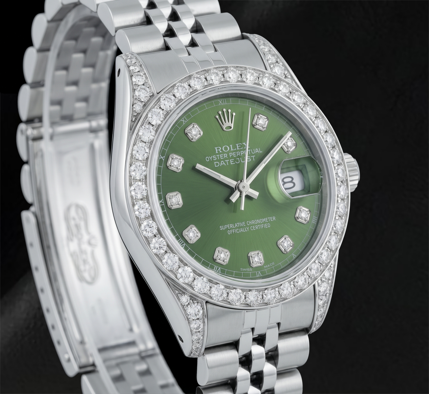 Rolex 6916 Datejust 26 mm Edelstahluhr mit grünem Diamantzifferblatt und Diamantlünette
