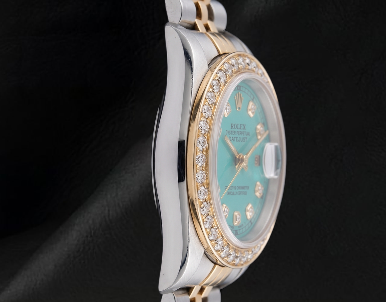 Rolex 69173 Datejust 26 mm Türkises Diamantzifferblatt Gelbgold und Edelstahl Uhr