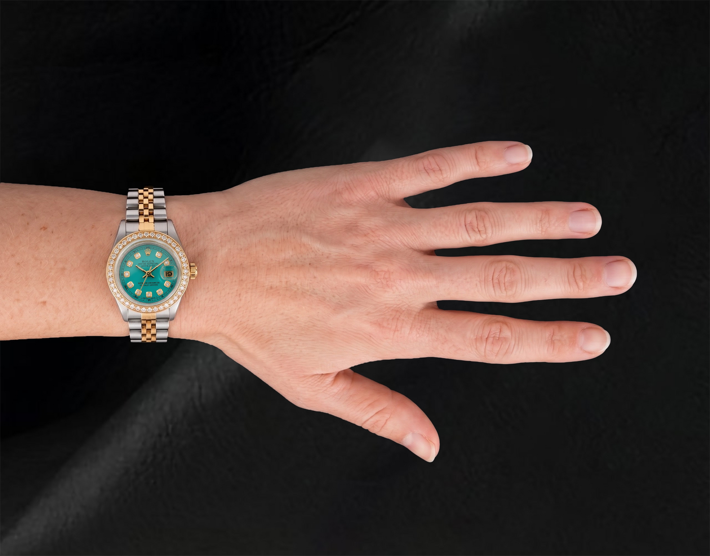 Rolex 69173 Datejust 26 mm Türkises Diamantzifferblatt Gelbgold und Edelstahl Uhr