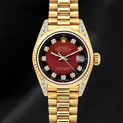 Rolex 69178 Datejust 26 mm Rotes Diamantzifferblatt Gelbgold President-Armband 18 Karat Uhr