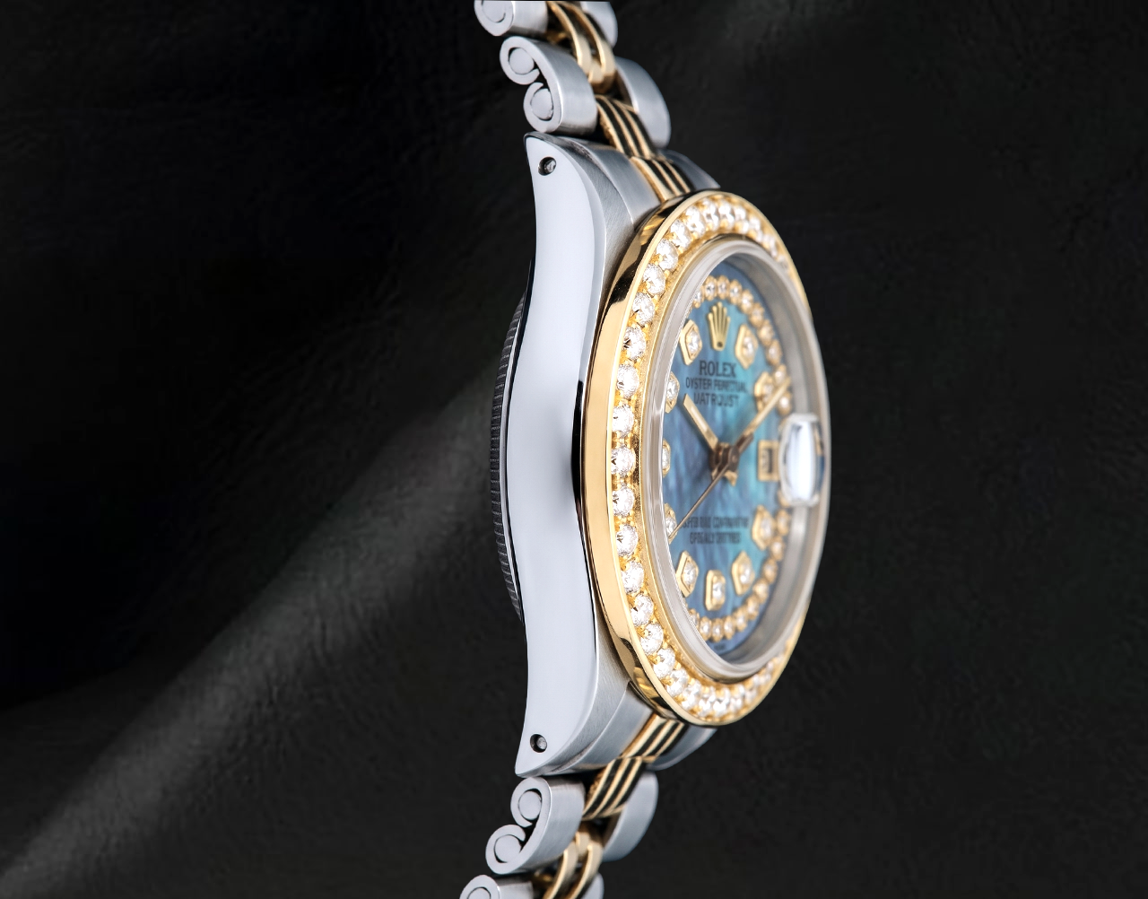 Rolex 6917 26 mm Datejust Bicolor-Uhr mit blauem Perlmutt-Diamantzifferblatt und Diamantkranz