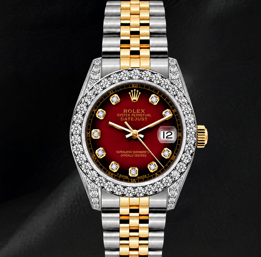 Rolex 6917 Datejust 26 mm Bicolor Uhr mit rotem Diamantzifferblatt