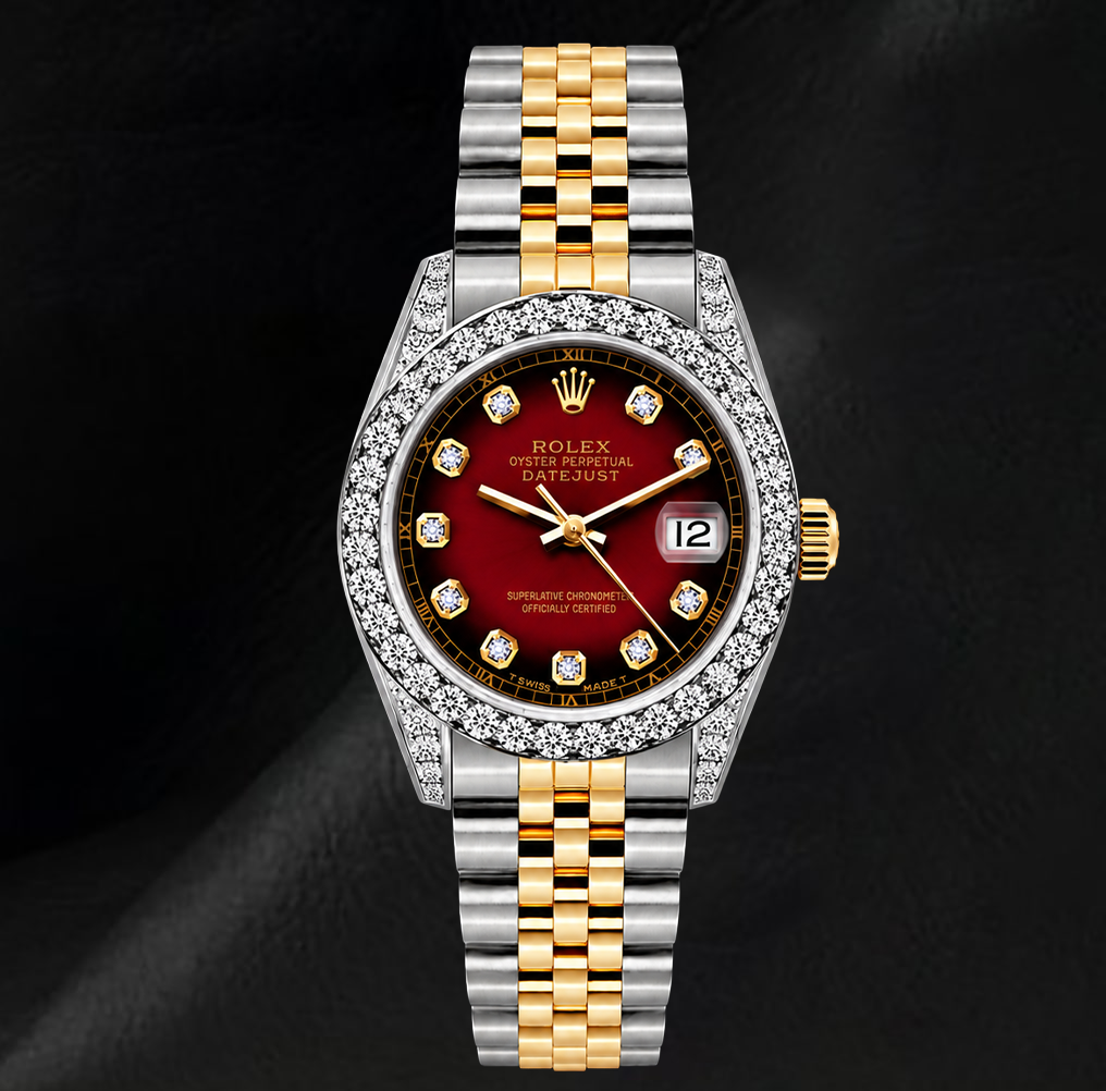 Rolex 6917 Datejust 26 mm Bicolor Uhr mit rotem Diamantzifferblatt