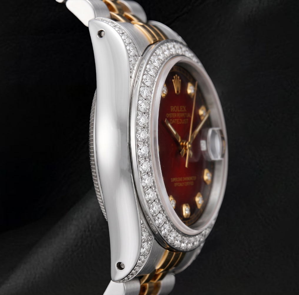 Rolex 6917 Datejust 26 mm Bicolor Uhr mit rotem Diamantzifferblatt