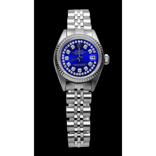 Rolex Blau Zweireihig Diamant Zifferblatt Edelstahl Jubilee Datejust Uhr
