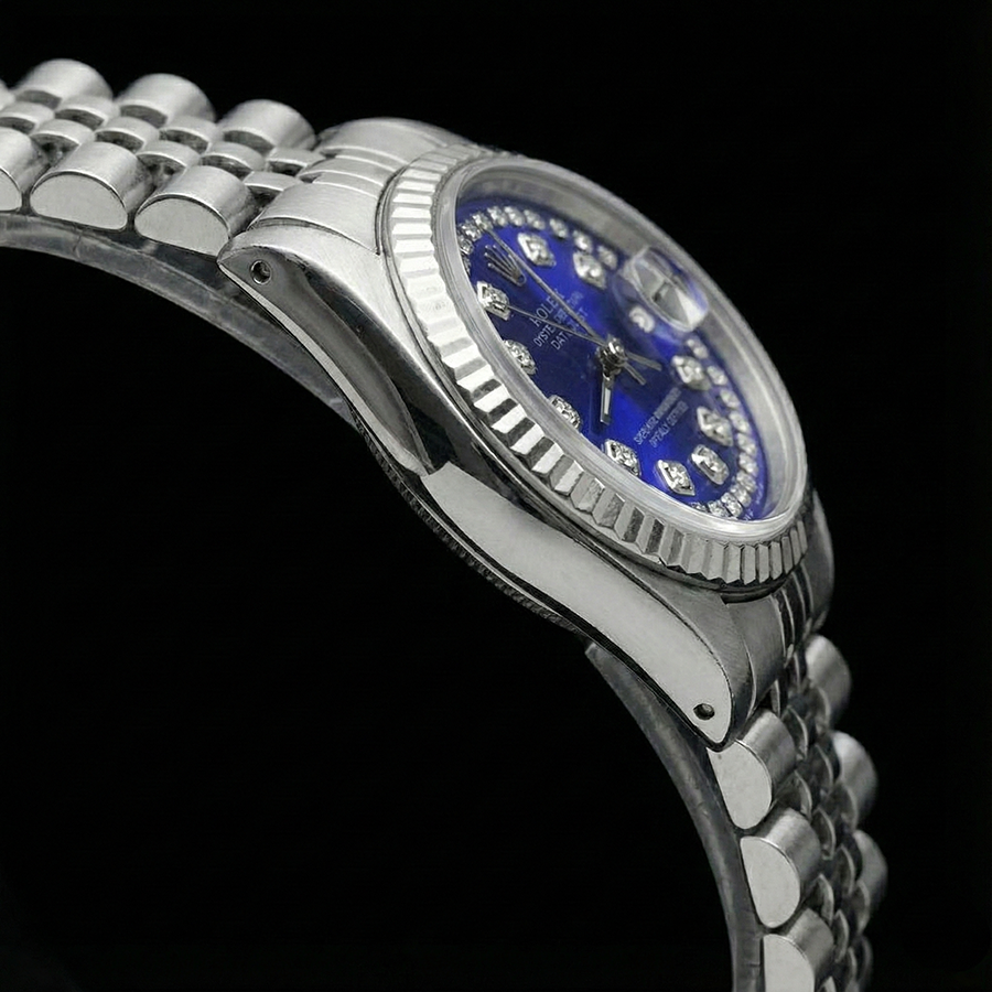 Rolex Blau Zweireihig Diamant Zifferblatt Edelstahl Jubilee Datejust Uhr