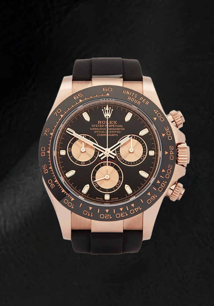 Rolex Cosmograph Daytona 116515LN 40 mm Uhr mit schwarzem Zifferblatt mit leuchtenden Stabindizes und schwarzem Oysterflex-Armband