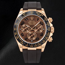 Rolex Cosmograph Daytona 116515LN 40 mm Uhr mit schokobraunem Zifferblatt mit arabischen Ziffern und braunem Kautschukarmband