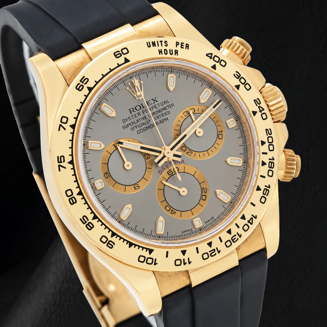 Rolex Cosmograph Daytona 116518LN 40 mm Graues Zifferblatt Schwarzes Oysterflex-Armband