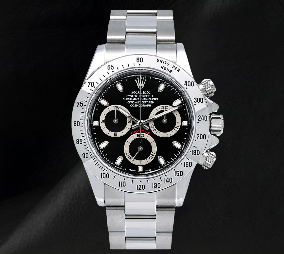 Rolex Cosmograph Daytona 116520 40 mm Uhr aus Edelstahl mit schwarzem Zifferblatt