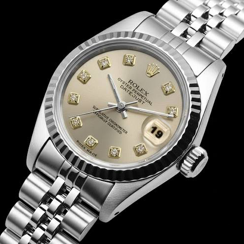 Rolex Dame Datejust Silberuhr Edelstahl Jubilee Armband geriffelte Lünette
