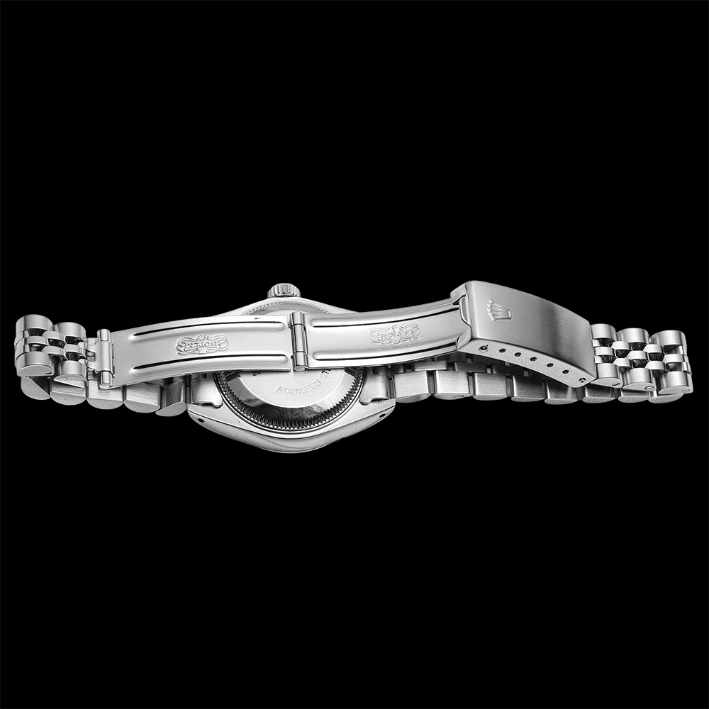 Rolex Dame Datejust Silberuhr Edelstahl Jubilee Armband geriffelte Lünette