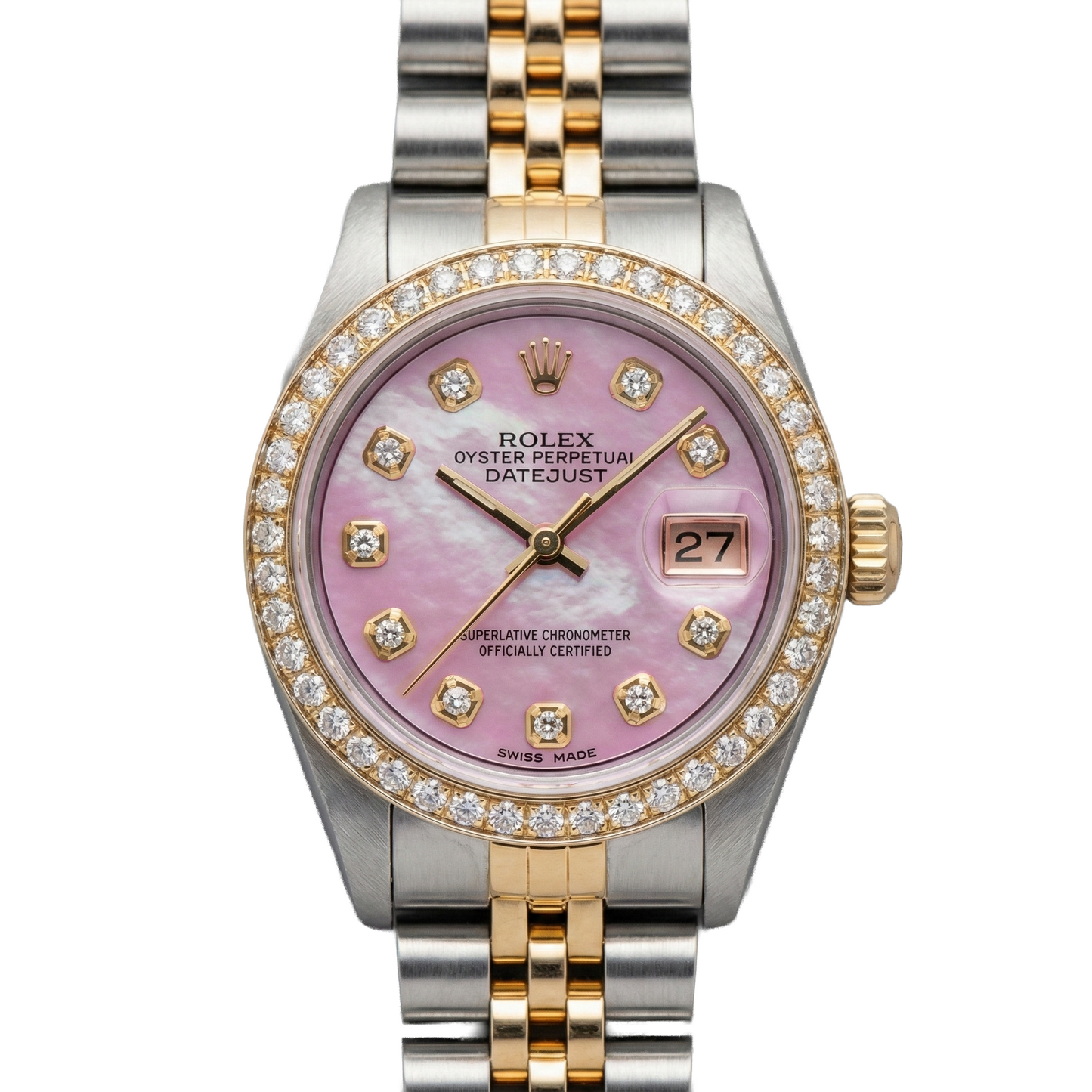 Rolex Damenuhr Aus 18K Gelbgold Mit Rosa Zifferblatt Und Diamanten