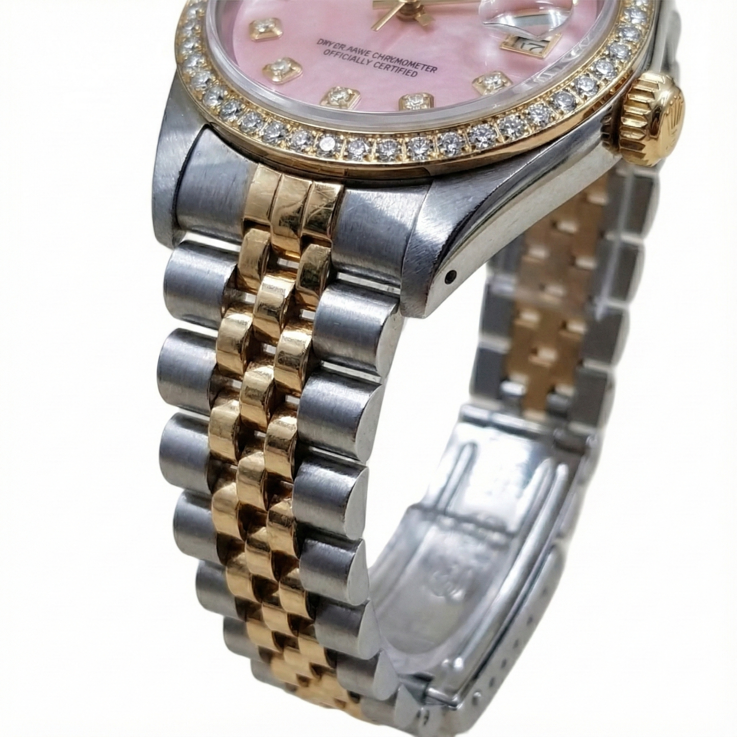 Rolex Damenuhr Aus 18K Gelbgold Mit Rosa Zifferblatt Und Diamanten
