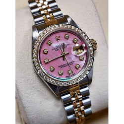 Rolex Damenuhr Aus 18K Gelbgold Mit Rosa Zifferblatt Und Diamanten