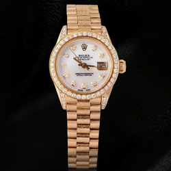 Rolex Damenuhr im President-Stil, Gelbgold, Diamant-Mop-Zifferblatt
