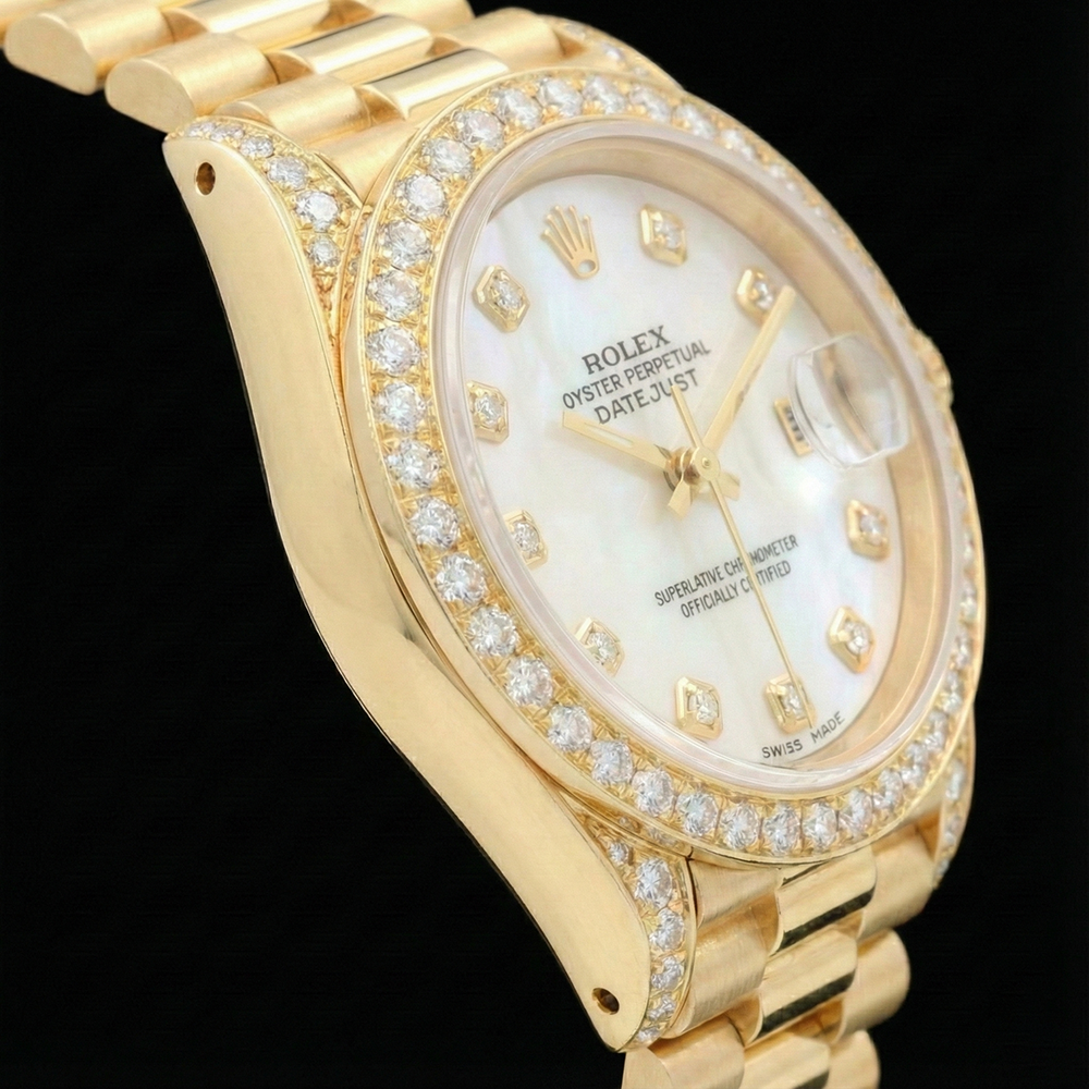 Rolex Damenuhr im President-Stil, Gelbgold, Diamant-Mop-Zifferblatt