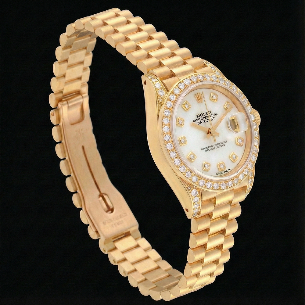 Rolex Damenuhr im President-Stil, Gelbgold, Diamant-Mop-Zifferblatt