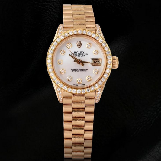 Rolex Damenuhr im President-Stil, Gelbgold, Diamant-Mop-Zifferblatt
