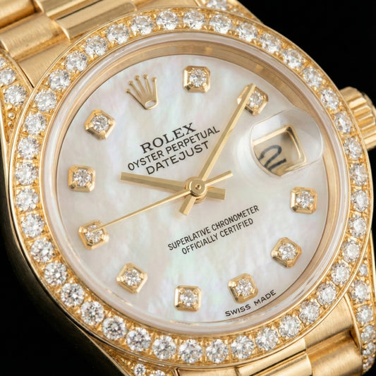 Rolex Damenuhr im President-Stil, Gelbgold, Diamant-Mop-Zifferblatt