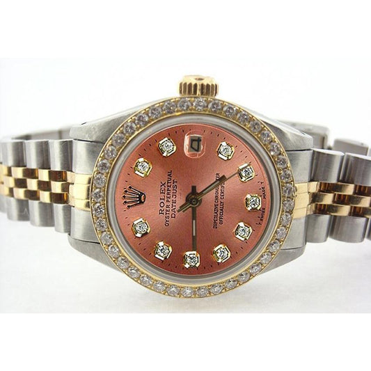Rolex Date-Just für Damen, mit lachsfarbenem Zifferblatt und Diamantlünette