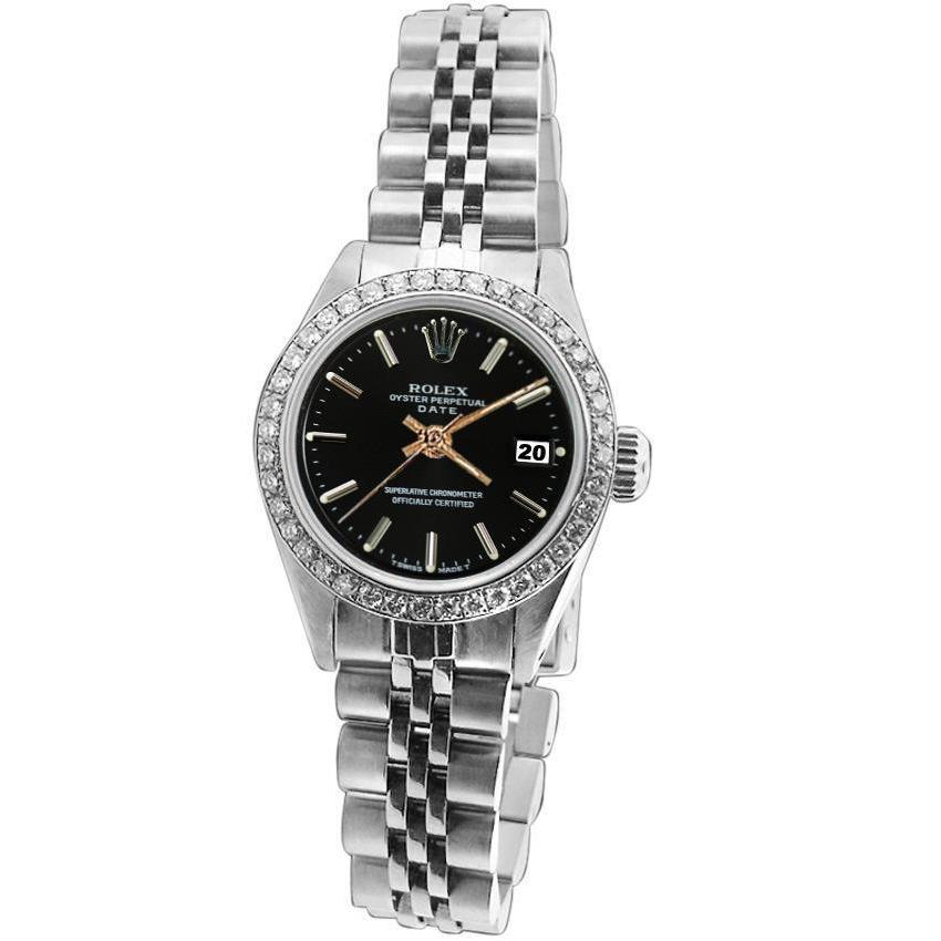 Rolex Date-Uhr aus Edelstahl, Jubiläum-Lünette mit schwarzem Stock-Zifferblatt
