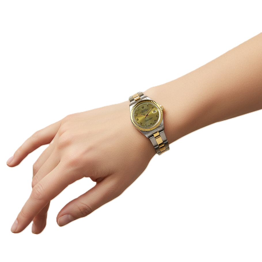 Rolex Date-Uhr für Damen, Rolex, arabisches Zifferblatt, zweifarbig