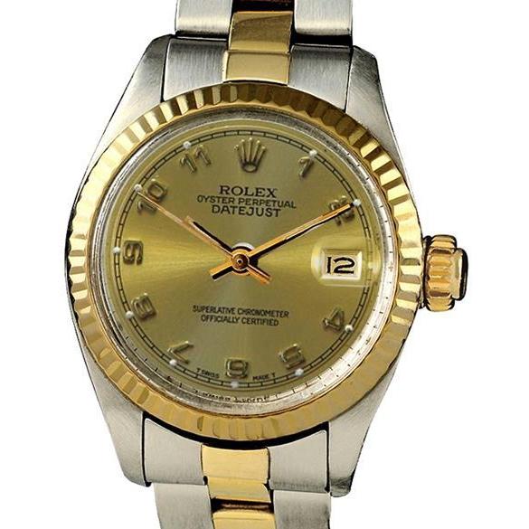 Rolex Date-Uhr für Damen, Rolex, arabisches Zifferblatt, zweifarbig