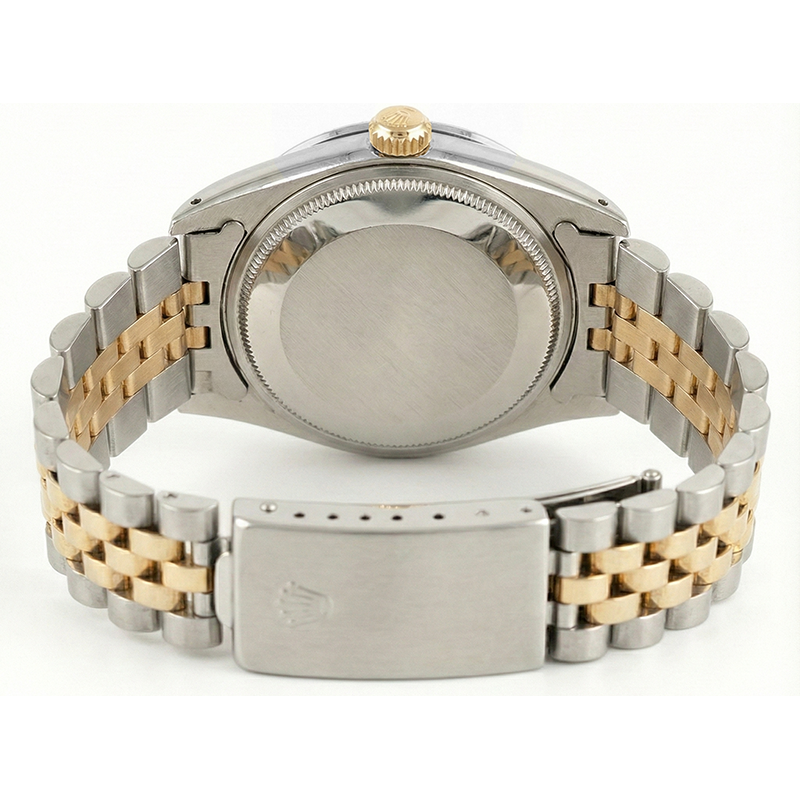 Rolex Date-Uhr, silbernes Stick-Zifferblatt, Diamant-Lünette, Edelstahl und goldenes Jubiläum