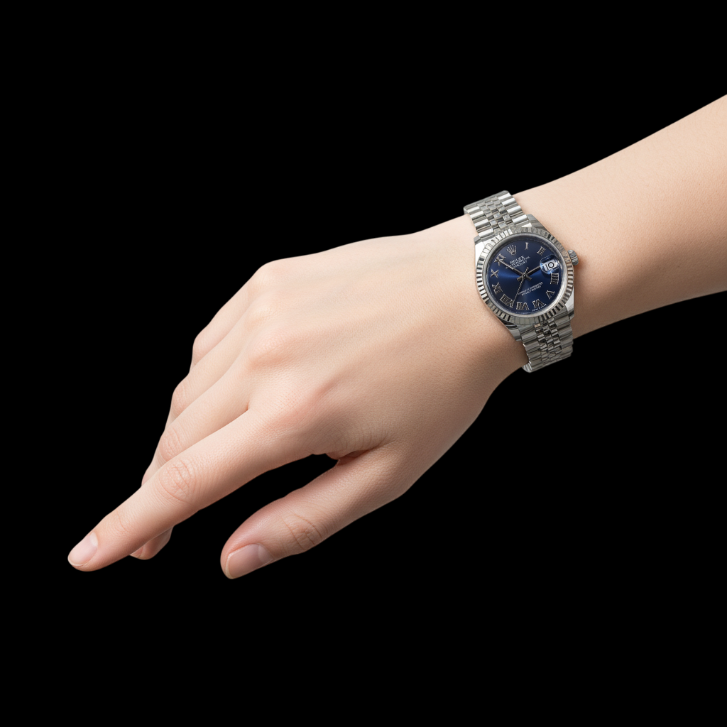 Rolex Date-just 31 mm blaue Edelstahluhr mit römischem Zifferblatt P4