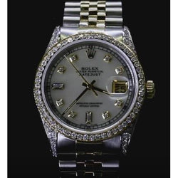 Rolex DateJust-Uhr mit Perlmutt-Zifferblatt, individuelle Diamant-Lünette, Edelstahl und Gold