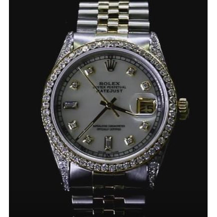 Rolex DateJust-Uhr mit Perlmutt-Zifferblatt, individuelle Diamant-Lünette, Edelstahl und Gold
