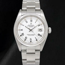 Rolex Date 1500 Armbanduhr aus Edelstahl, 34 mm, weißes Zifferblatt mit römischen Ziffern