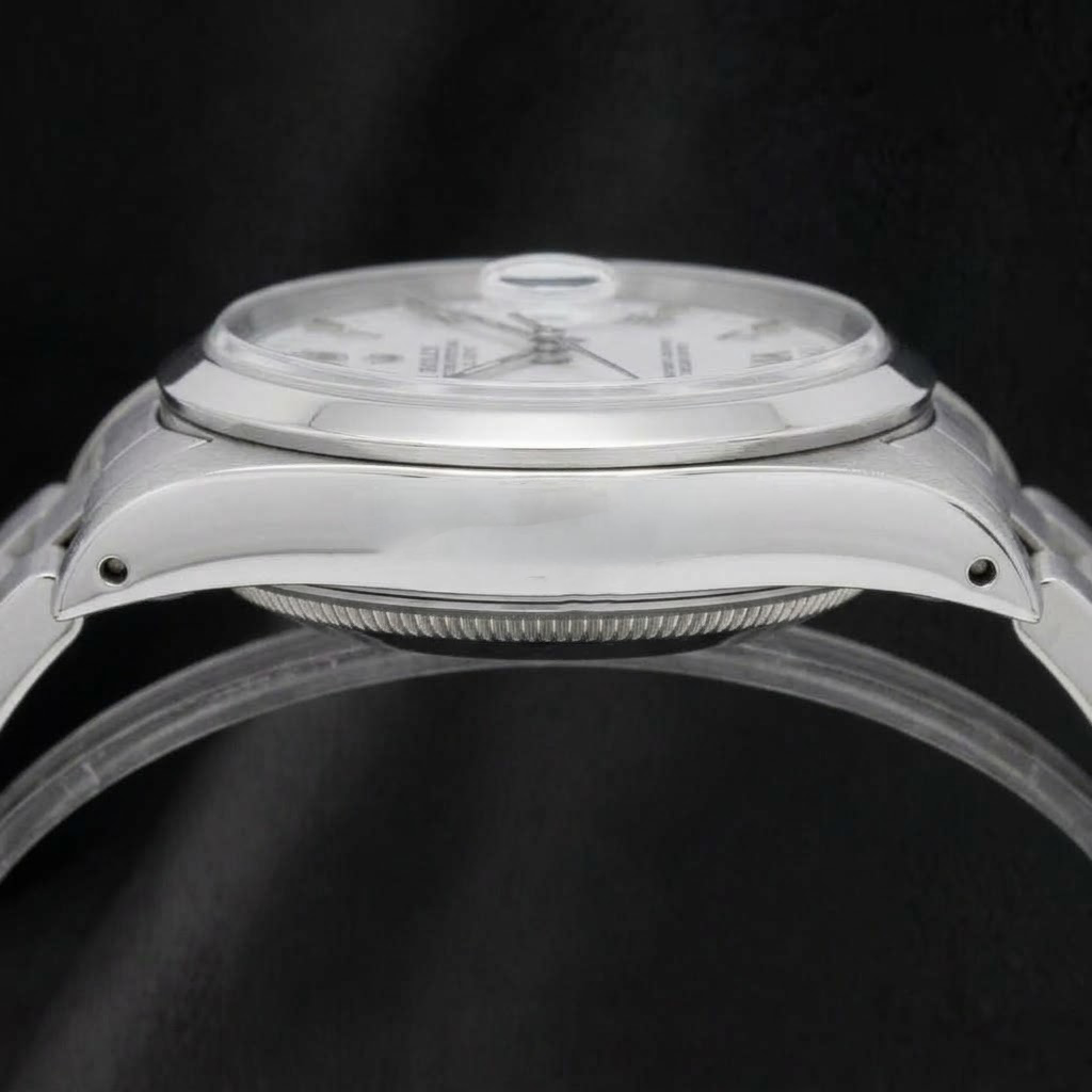 Rolex Date 1500 Armbanduhr aus Edelstahl, 34 mm, weißes Zifferblatt mit römischen Ziffern