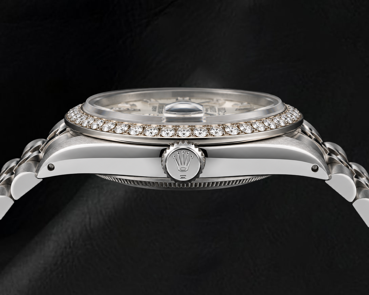 Rolex Date 1501 34 mm Uhr aus Edelstahl mit silbernem Diamantzifferblatt