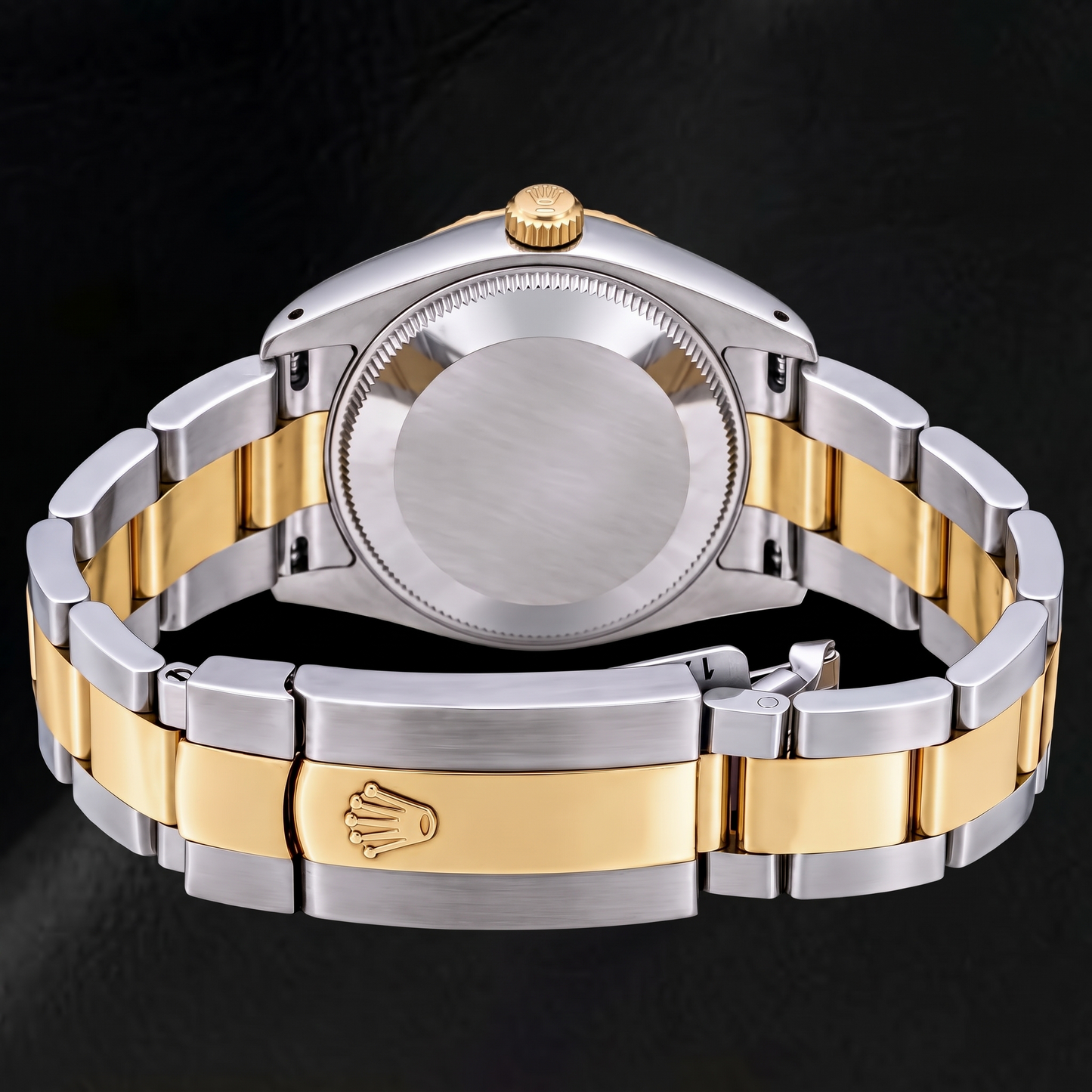 Rolex Date 15053 34 mm Bicolor Uhr, champagnerfarbenes Zifferblatt mit Stabindizes