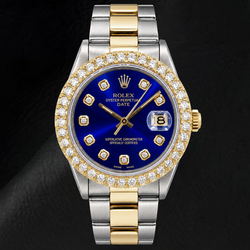 Rolex Date 1505 34 mm Bicolor-Uhr mit blauem Diamantzifferblatt
