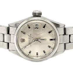 Rolex Date 26 mm Edelstahluhr mit silbernem Stabzifferblatt